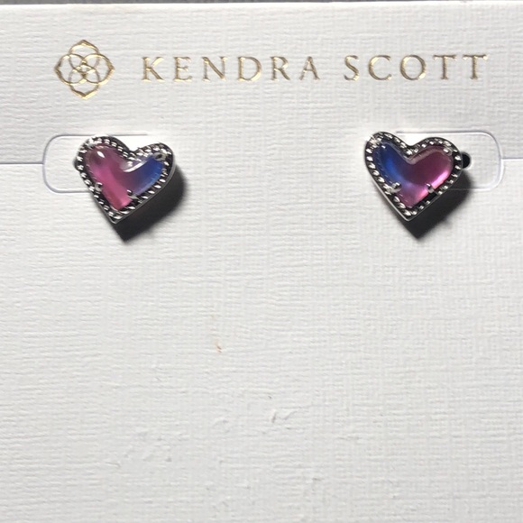 Kendra Scott Ari Rhodium Plated Watercolor Illusion Heart Stud Earrings NWT - Picture 12 of 14